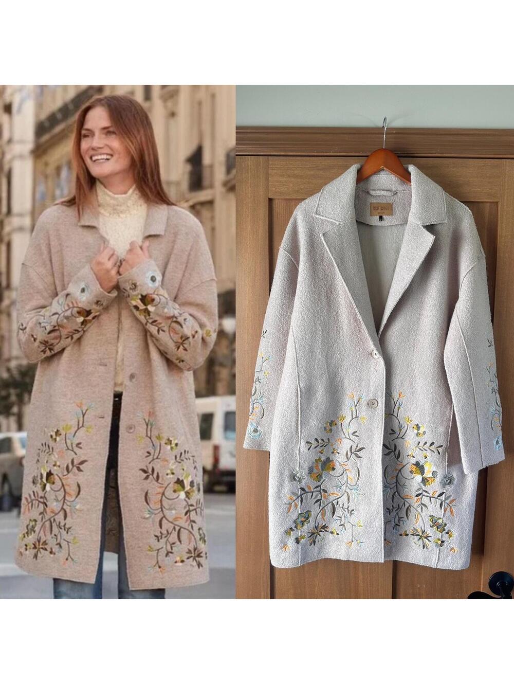 Driftwood Innsbruck Floral Embroidered Wool Blend Longline Coat Women’s Medium
